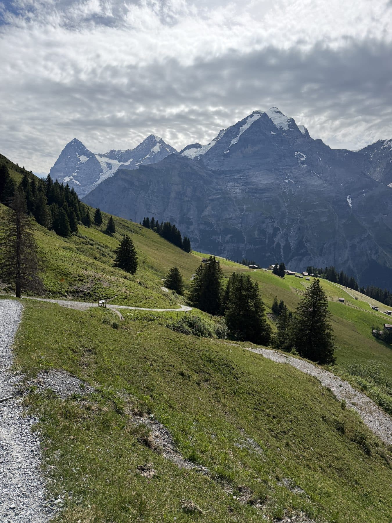 Wanderweg durch Wiesen Richtung Eiger-Massiv